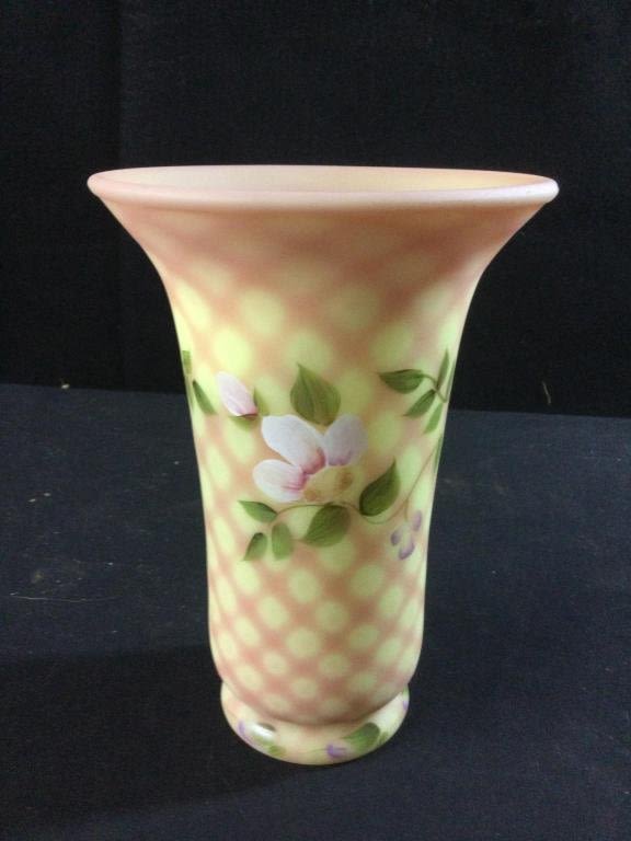 Lot 255: Fenton Burmese Vase LE Signed
