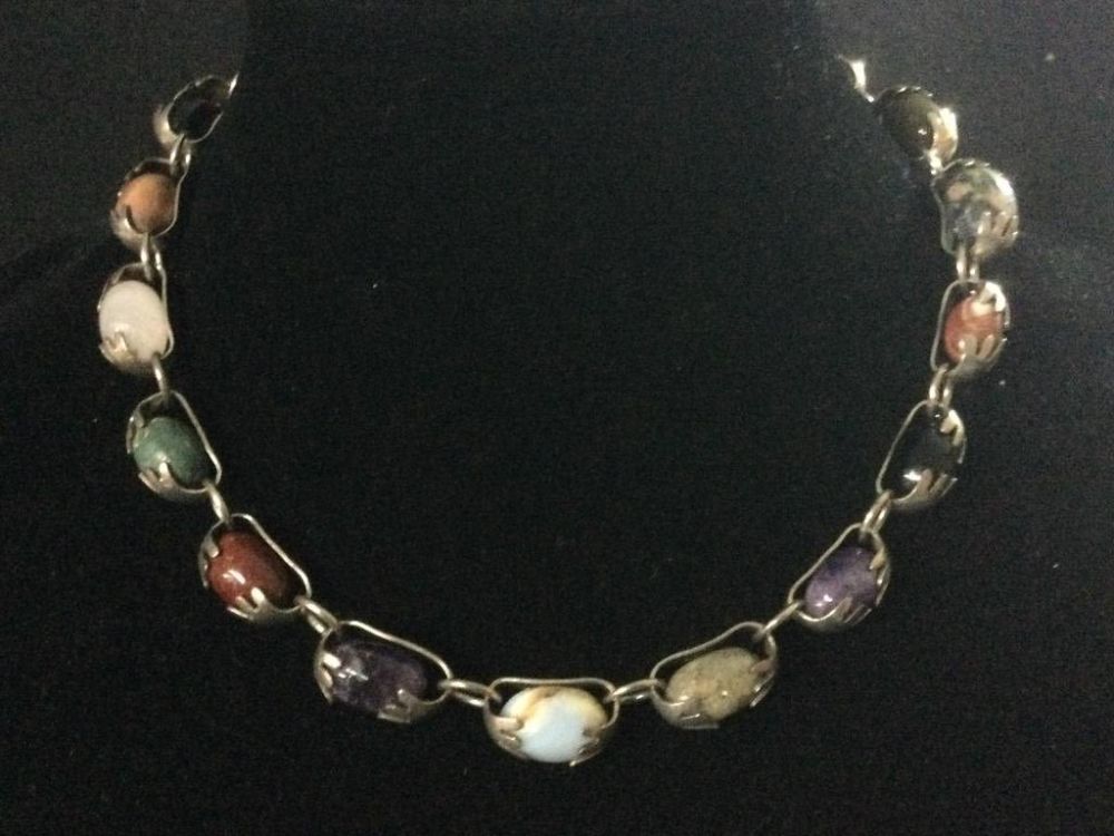 Lot 261: Antique Sterling Gemstone Necklace