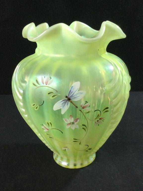 Lot 285: Fenton Hand Painted Vase "Signed"