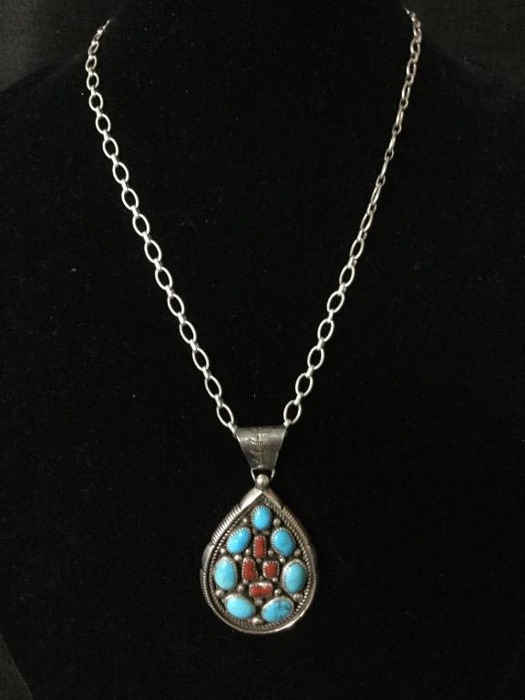 Lot 23: Sterling Navajo Necklace & Pendant