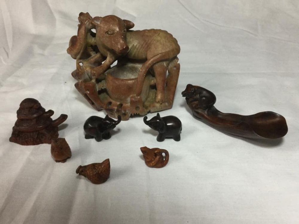 Lot 27: Boxwood Netsukes & Soapstone Carving