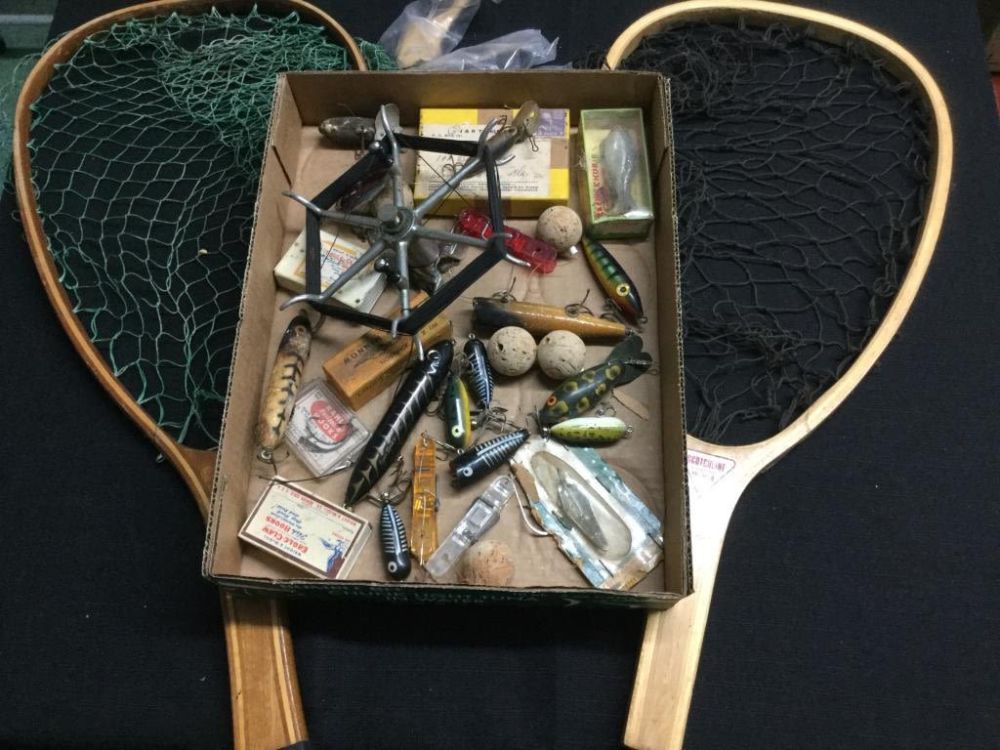 Lot 43: Vintage Fishing Lures & Nets