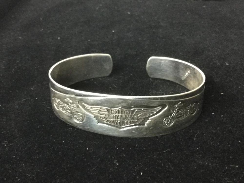 Lot 224: Sterling Harley Davidson Cuff Bracelet