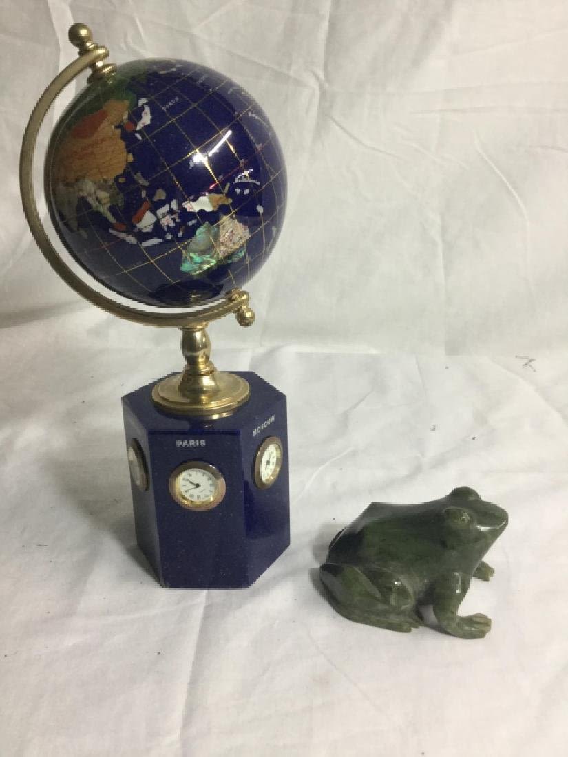 Lot 57: Small Gemstone Globe & Jade Frog