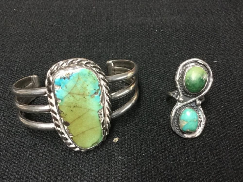 Lot 130: Sterling Cuff Bracelet & Ring