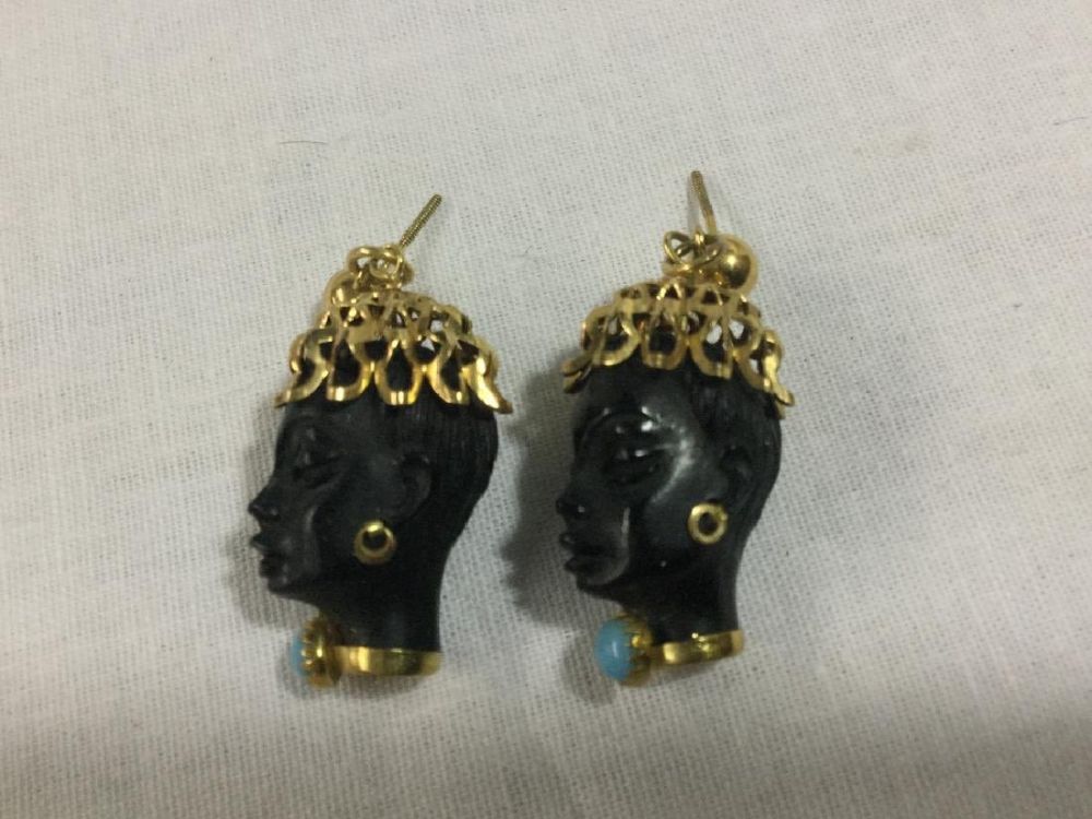 Lot 211: 18kt Corletto & Turquoise Earrings