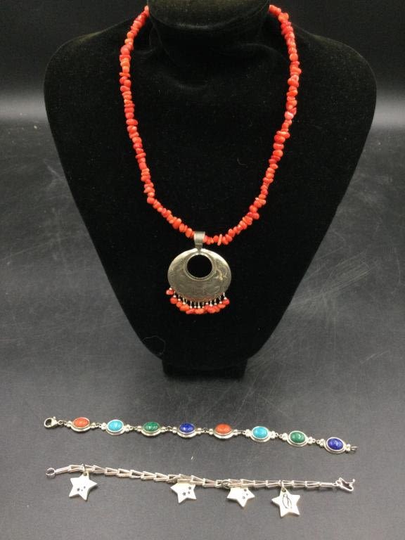 Lot 161: Bead Necklace w/Sterling Pendant