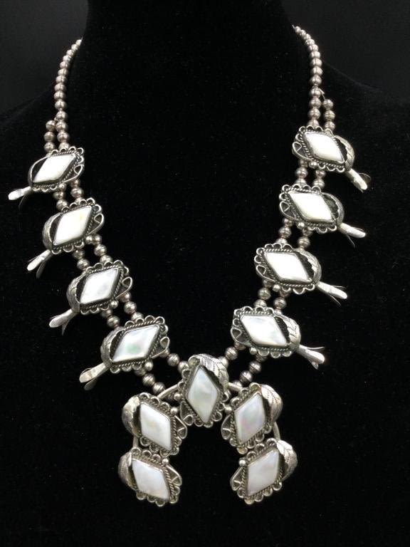 Lot 170: Native American Sterling Squash Blossom "Signed"