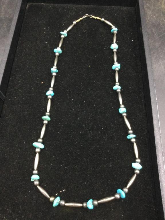 Lot 178: Native American Necklace Sterling and Turquoise