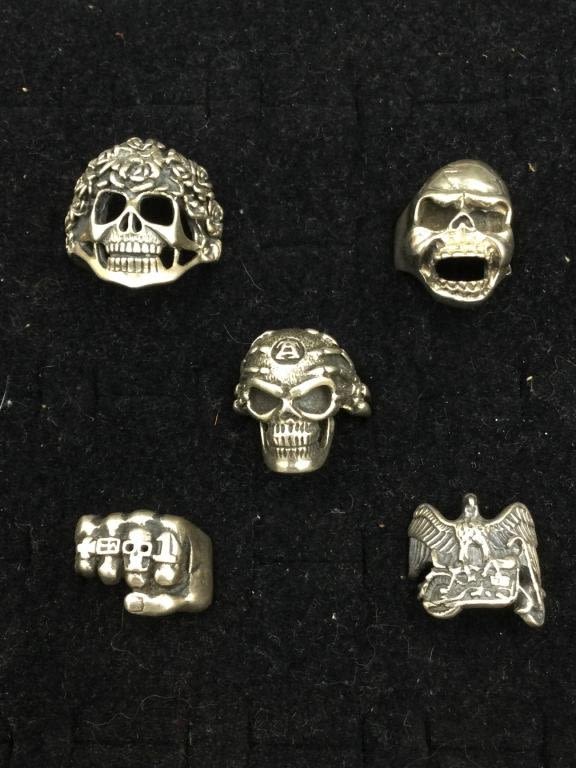 Lot 197: Sterling Skull Rings