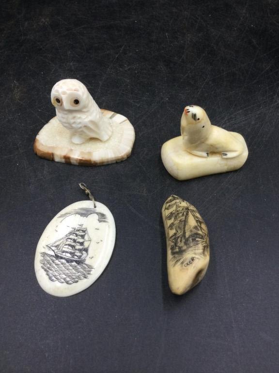 Lot 205: Walrus and Whale Carvings