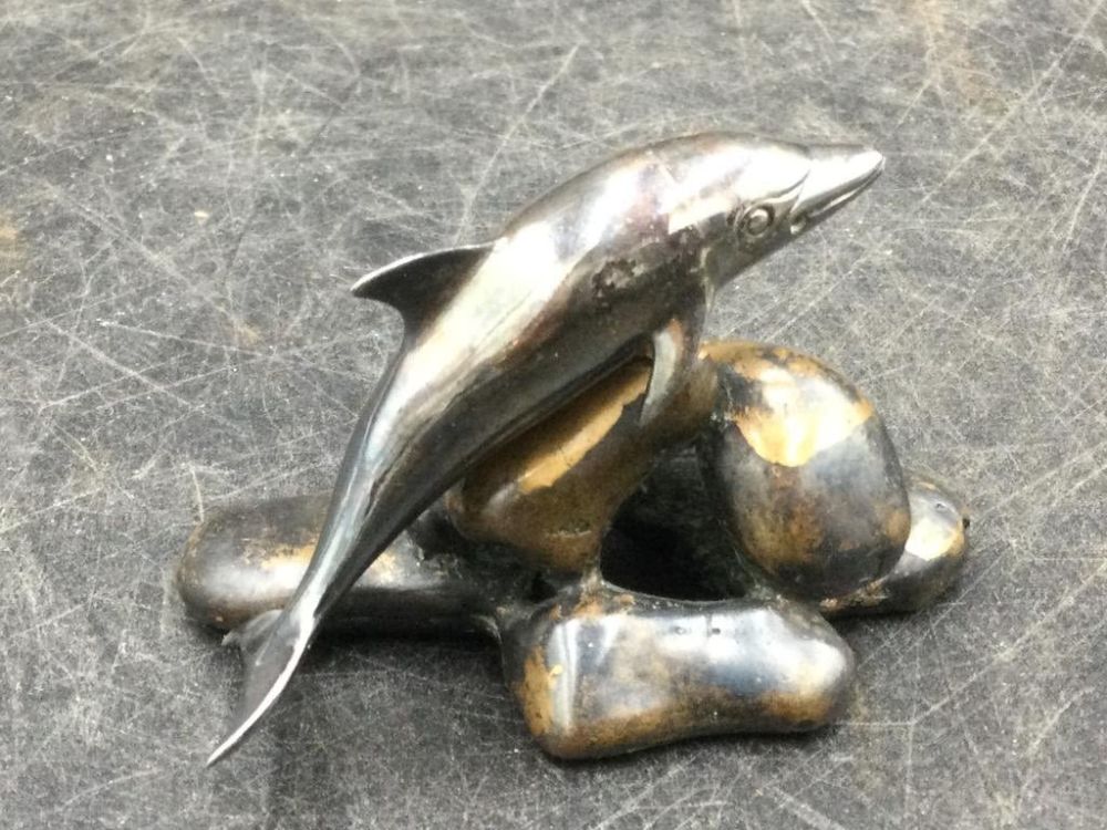 Lot 207: Russian? Sterling Dolphin on Bronze
