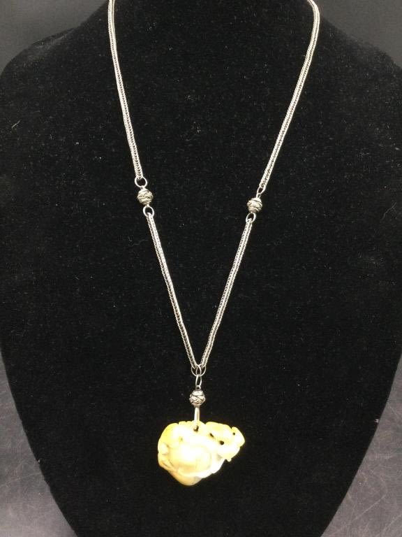 Lot 244: Vintage Sterling Chain with Jade Pendant