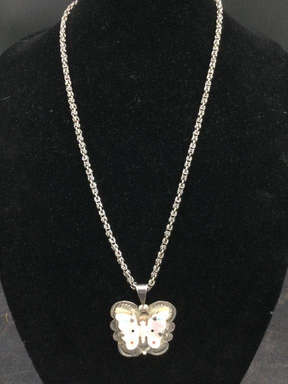 Lot 249: Sterling Necklace with Butterfly