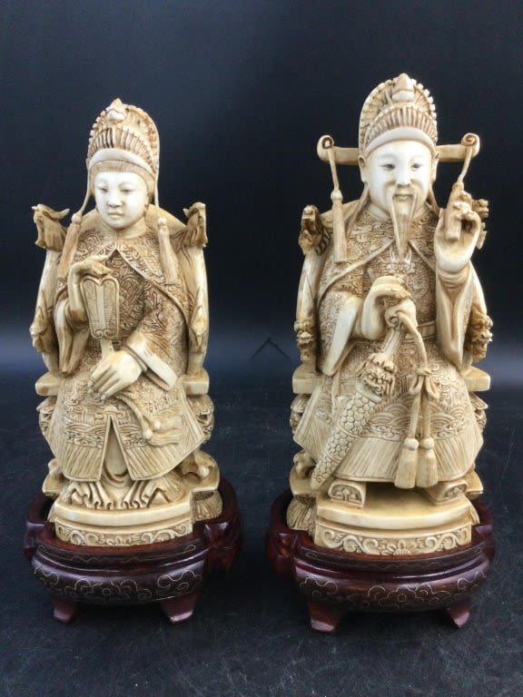 Lot 250: Vintage Carved Pair of Emperor and Empress