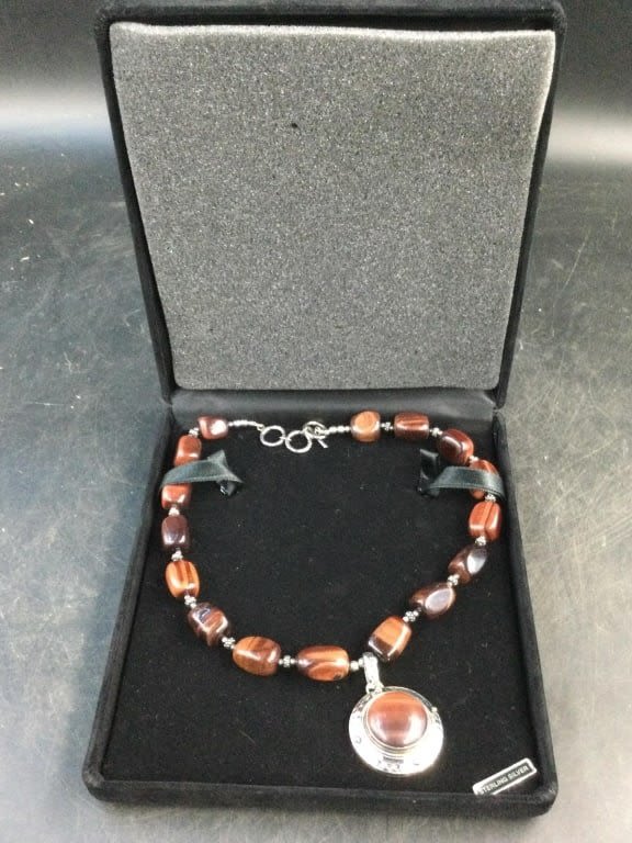 Lot 266: Sterling & Tiger Eye Necklace