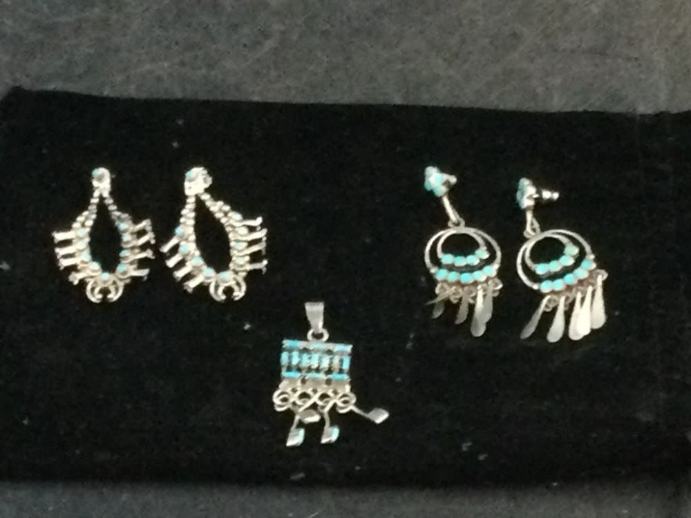 Lot 295: Sterling Zuni/Navajo Earrings