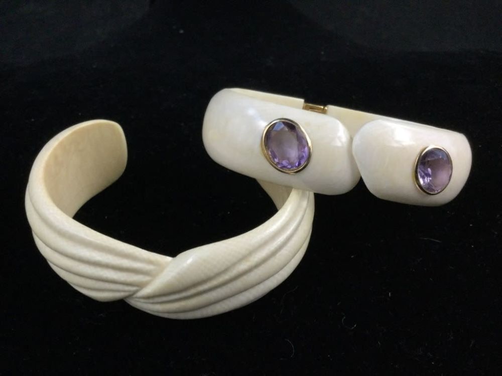 Lot 180: Carved Vintage Ivory Cuff Bracelets