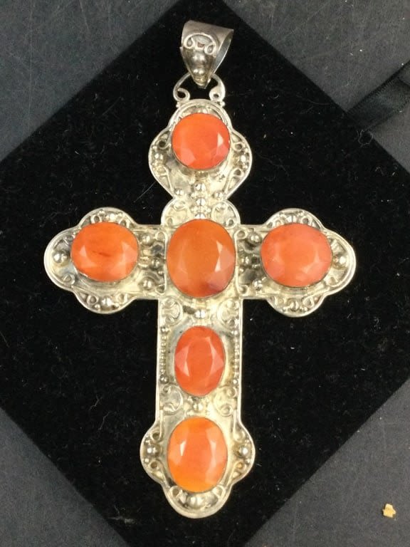 Lot 185: Large Sterling Cross Pendant