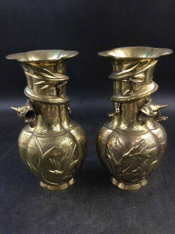 Lot 215: Vintage Chinese Gilt Brass Vases