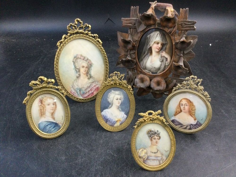 Lot 230: Victorian Hand  Painted Portraits in Frames