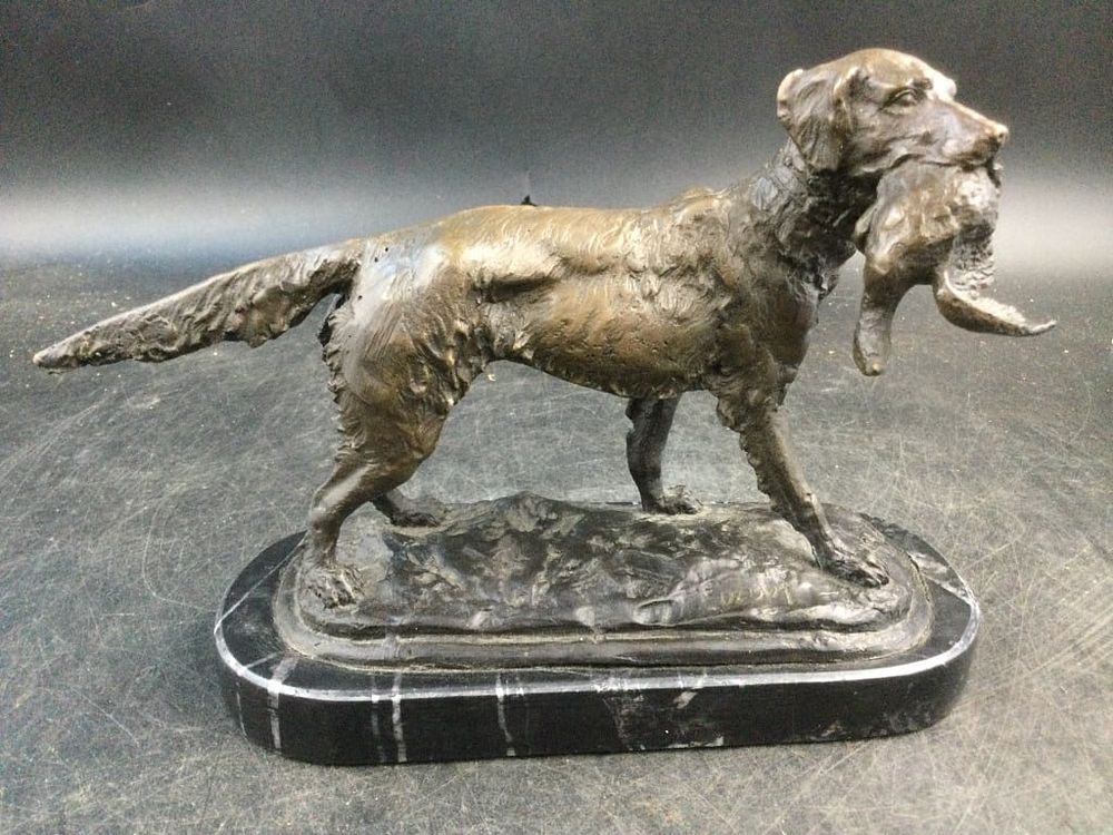 Lot 244: Bronze Retriever Dog with Bird