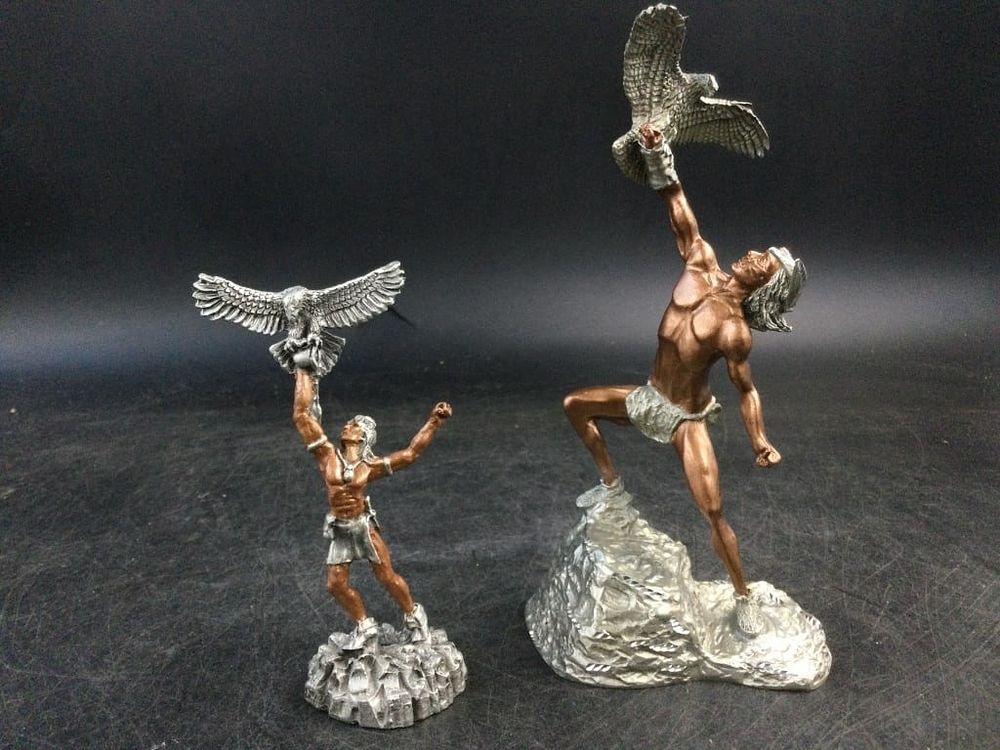 Lot 253: Vintage Pewter Native American Statues