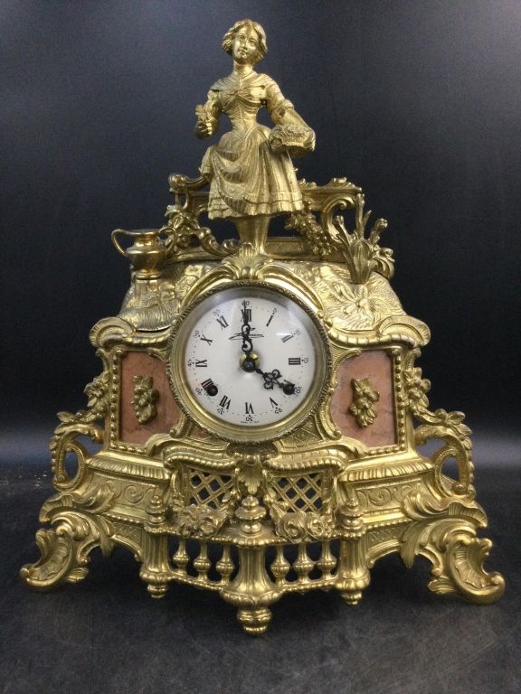 Lot 161: Victorian Ornate Gilt Bronze Figural Mantle Clock