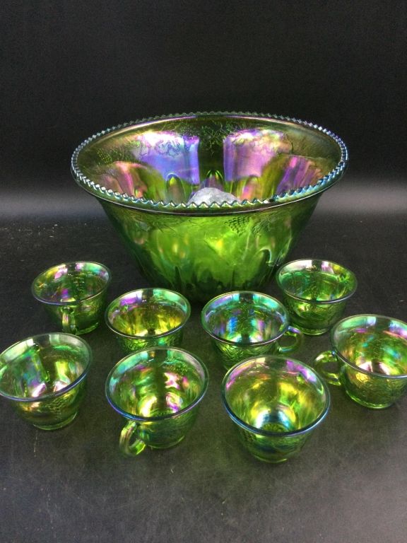 Lot 199: Carnival Punch Bowl and Cups