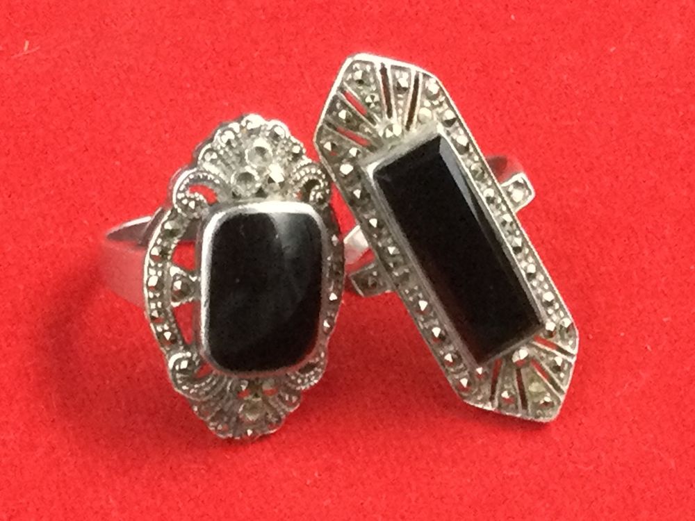 Lot 278: Vintage Marcasite and Onyx Rings
