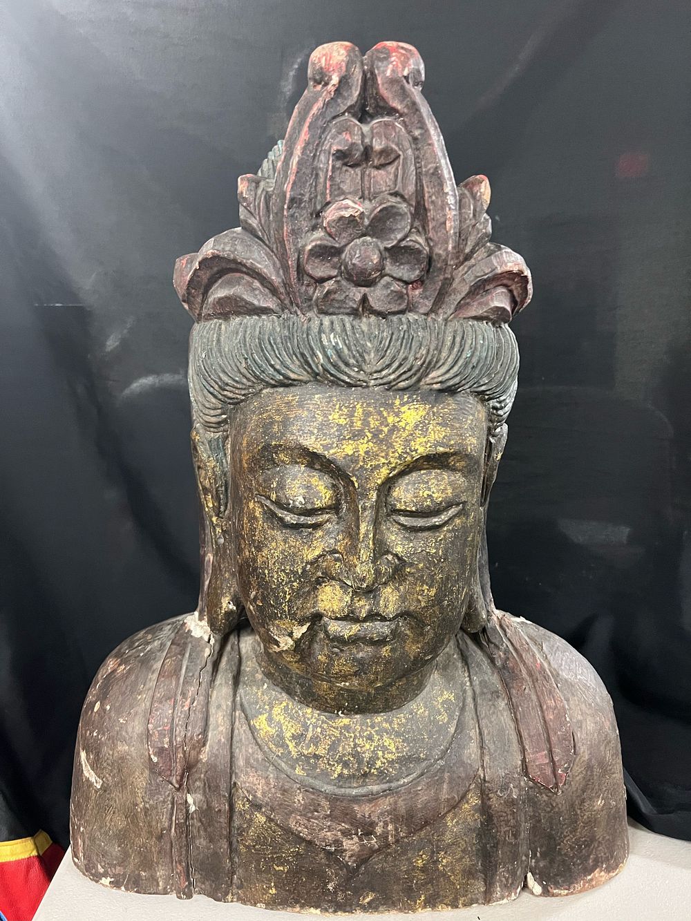 Lot 294: Antique Buddhism Temple Old Wood Carved Kwan-Yin