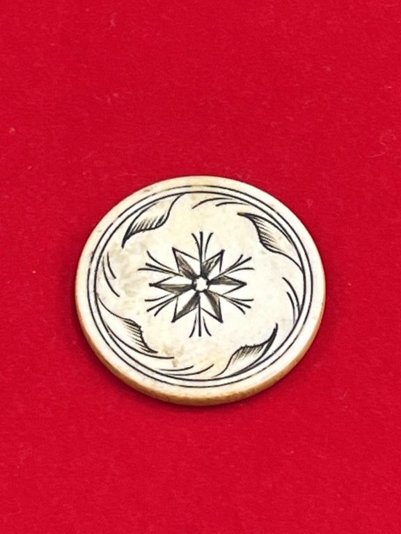 Lot 212: Vintage Ivory Token with Scrimshaw
