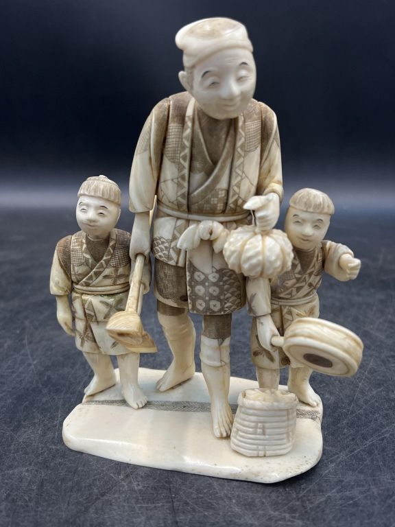 Lot 294: Carved Ivory Figure Man with Sons