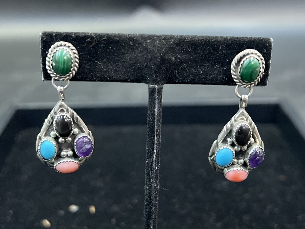 Lot 159: Native American Sterling Earrings Stunning