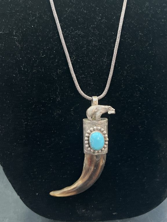 Lot 181: Sterling Tooth with Large Claw w/Turquoise