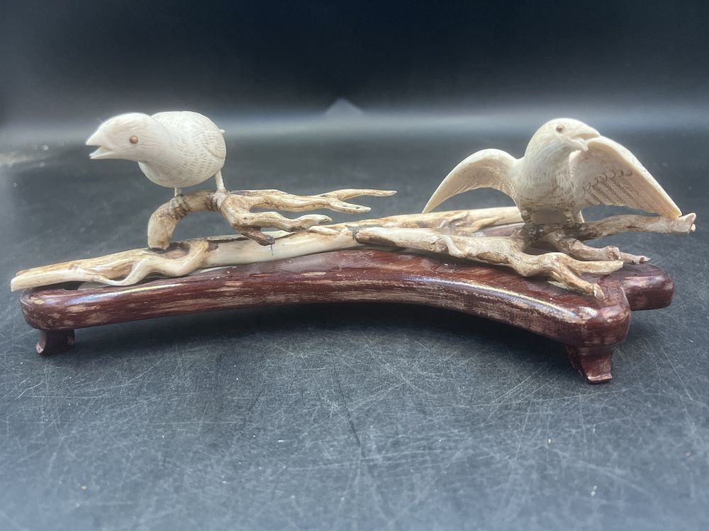 Lot 184: Ivory Carving Birds on Wood