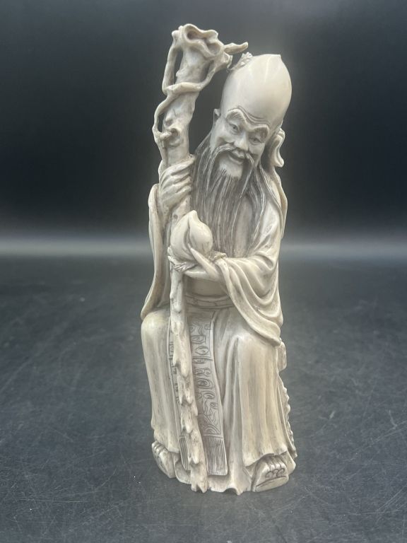 Lot 193: Vintage Carved Ivory Figure of Shou Lao