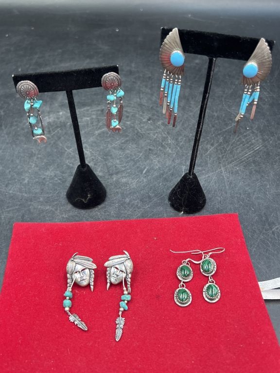 Lot 262: Sterling Native American Earrings