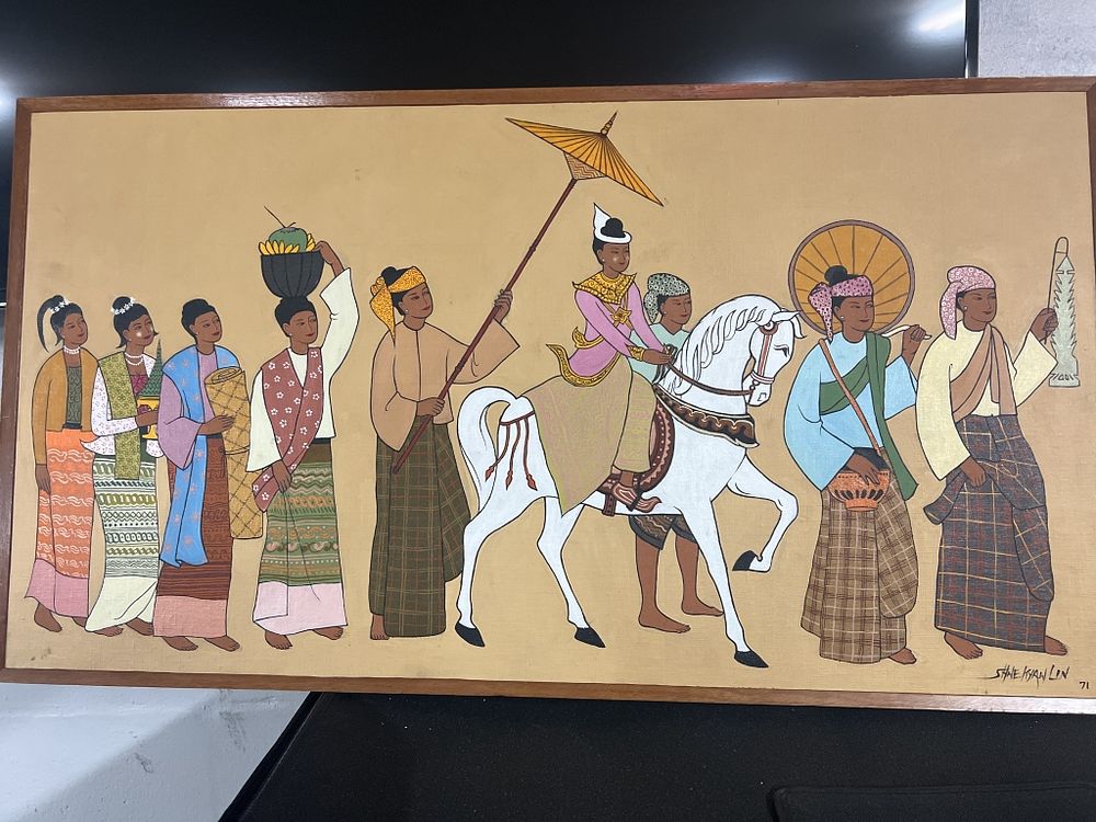 Lot 279: Hand Painted Wood Panel Cambodia Shwe Kyaw Lin