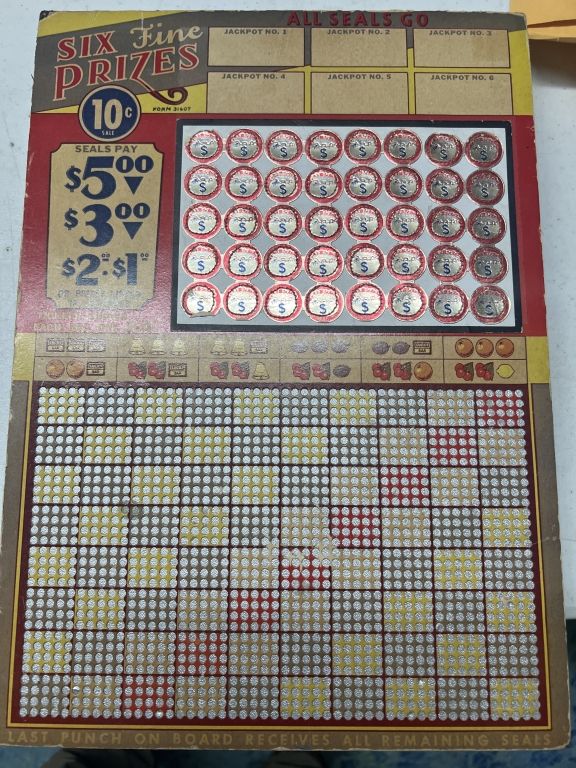 Lot 305: Six Prizes Vintage Seals Punch Board Lottery