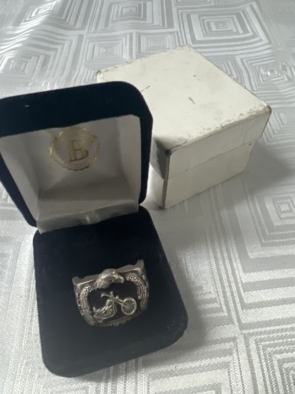 Lot 154: Sterling Harley Davidson Ring with Onyx