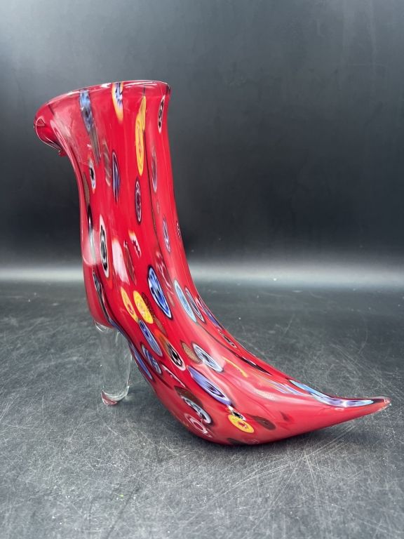Lot 185: Murano Art Glass Italy High Heel Shoe Red