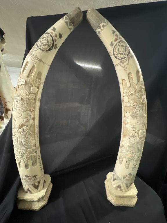 Lot 252: Vintage Bone and Scrimshaw Tusks