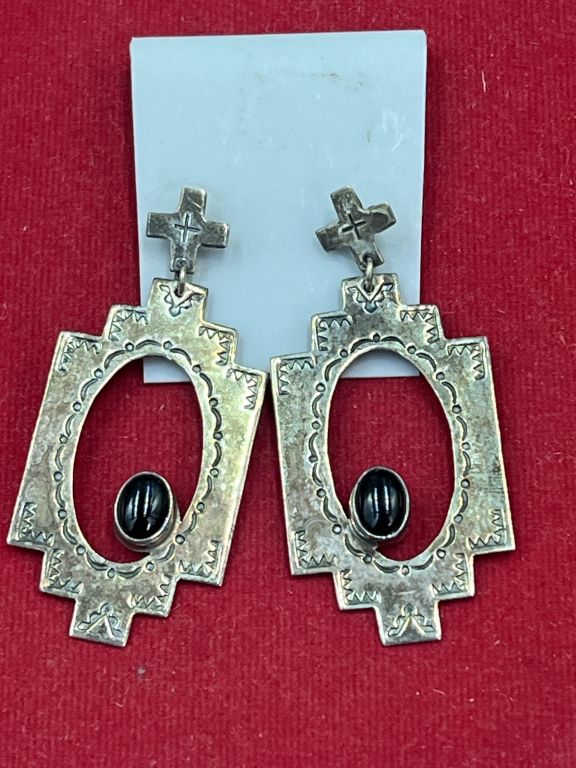 Lot 266: Vintage Sterling with Onyx Earrings