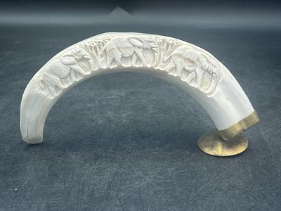 Carved Warhog Tusk. Neat carving on a large wart hog tusk of Elephants. from Zimbabwe Africa