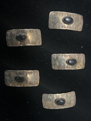 Native American Sterling Conchos with Onyx. Total of 5 conch's with onyx. They measures 1 3/4" x