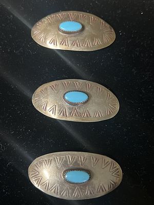 Native American Concho with Turquoise. Total of 3 pieces in this lot. They measures 2 1/4" x 1"