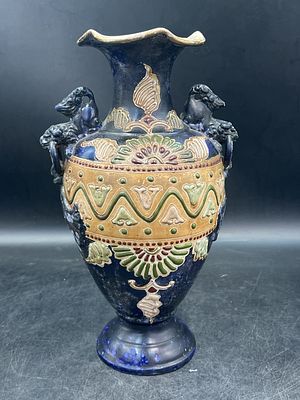 Vintage Satsuma Meiji Circa 19th Century Vase. Vase has 3D moriage decoration of raised enamel.