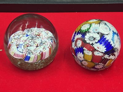 Millefiori Paperweights. Total of 2 in this lot. Condition is good, see pictures. No refunds given.
