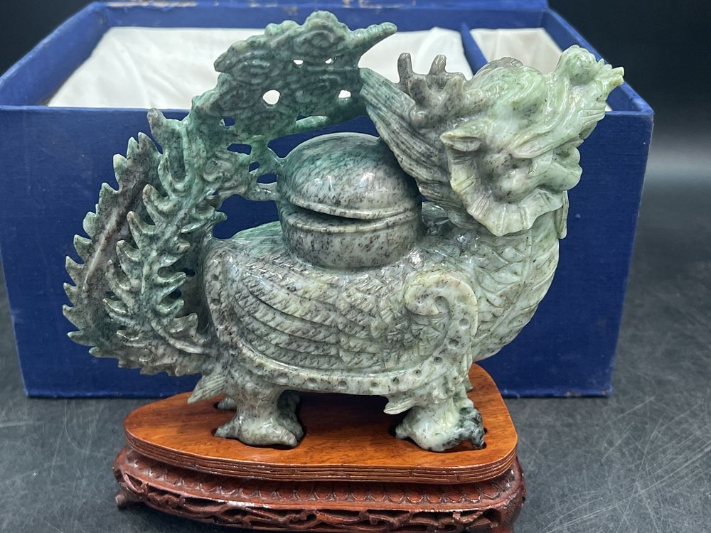 Lot 177: Vintage Carved Jade Statue of a Qilin